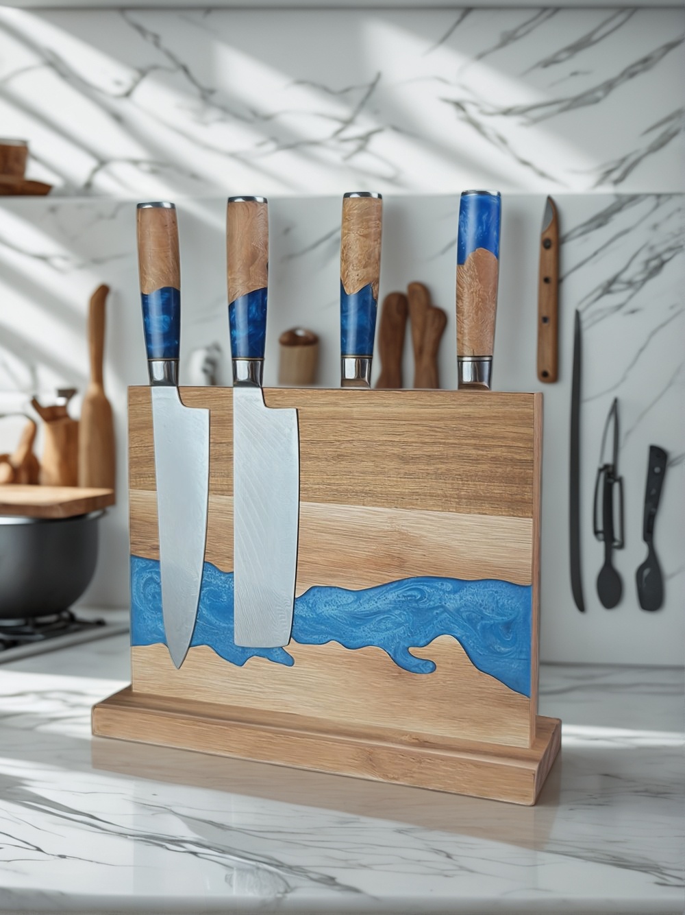 Magnetic Knife Block, Kitchen Knife Storage, Magnetic Knife Holder, Knife Block Stand, Magnetic Knife Rack, Magnetic Knife Organizer, Wooden Magnetic Knife Block