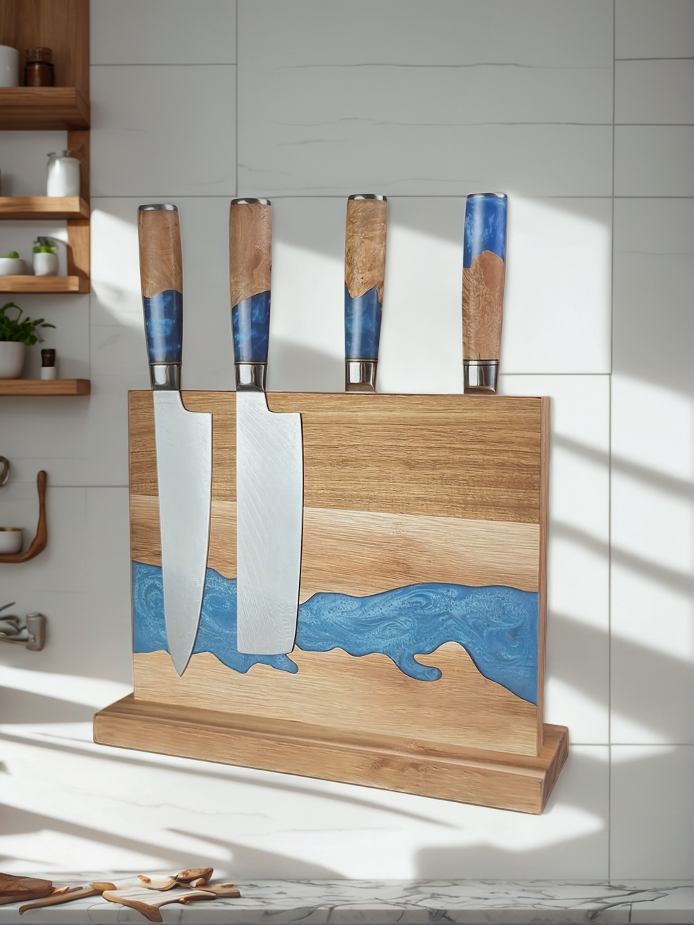 magnetic knife block, magnetic knife holder, magnetic knife storage, magnetic knife rack, kitchen knife organizer, modern knife block, magnetic block for knives