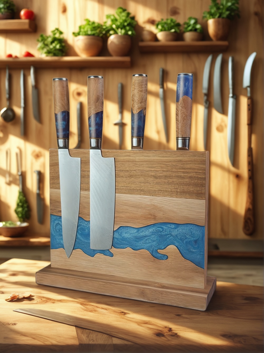 Magnetic Knife Block, Kitchen Knife Storage, Magnetic Knife Holder, Knife Block Stand, Magnetic Knife Rack, Magnetic Knife Organizer, Wooden Magnetic Knife Block